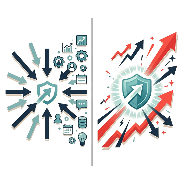 Simplify and Amplify — consolidate on the left, accelerate on the right